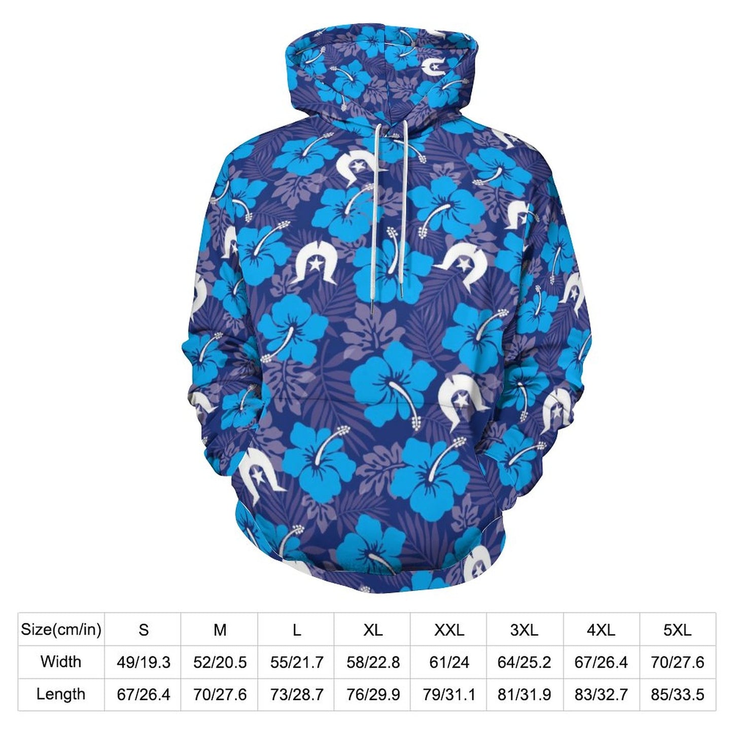 Hibiscus flowers with White Dhari (Royal blue) on Lady Hoodie with Double-layer Cap