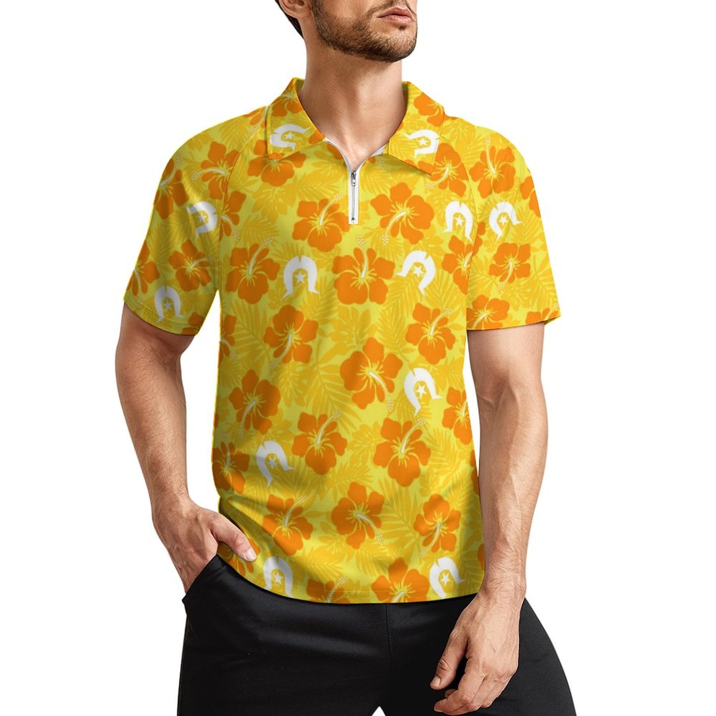 Hibiscus flowers with Dhari (Gold) on Short Sleeved Sportswear Men's T Shirt