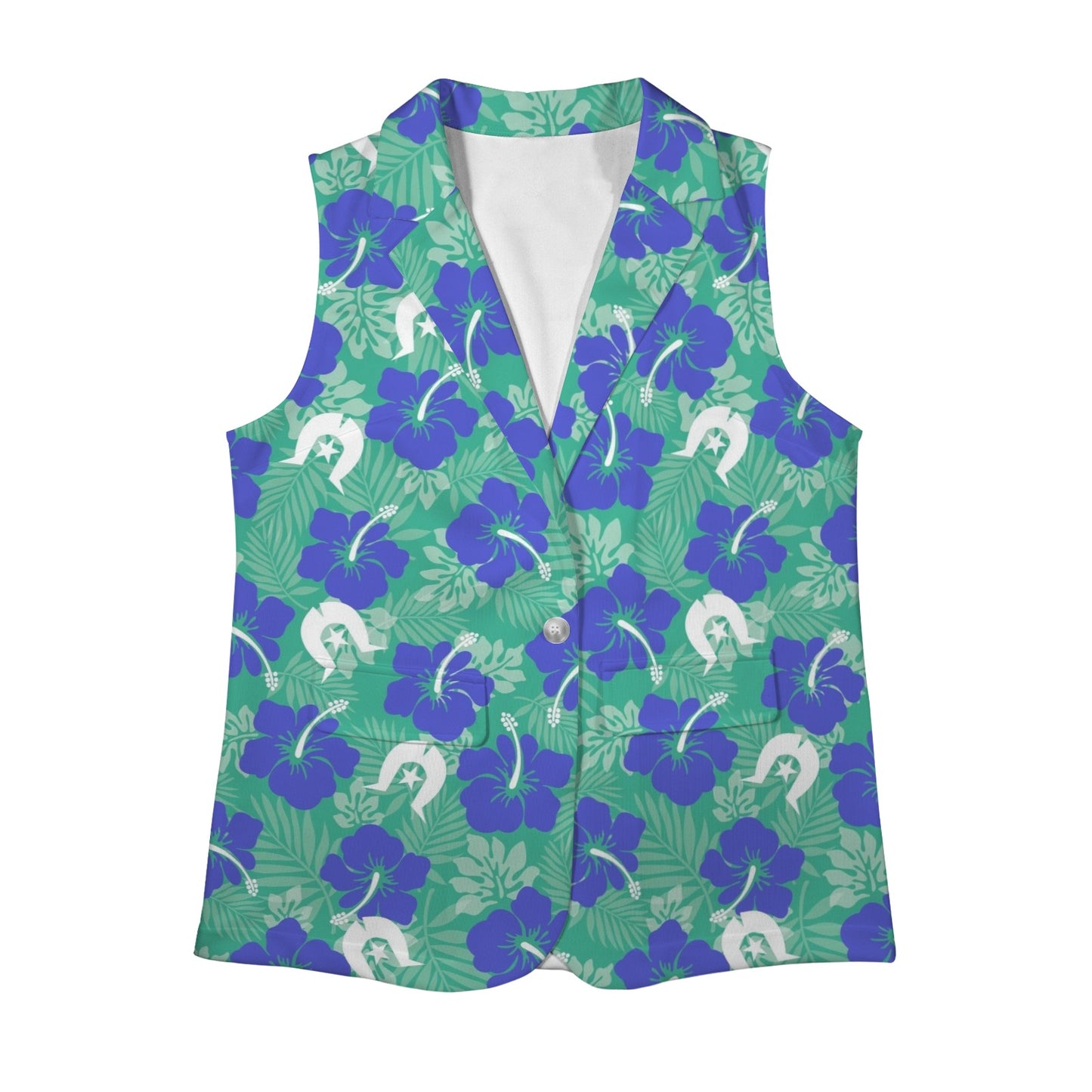 Royal Blue Hibiscus flowers with Dhari on vest Women Sleeveless Suit Vest