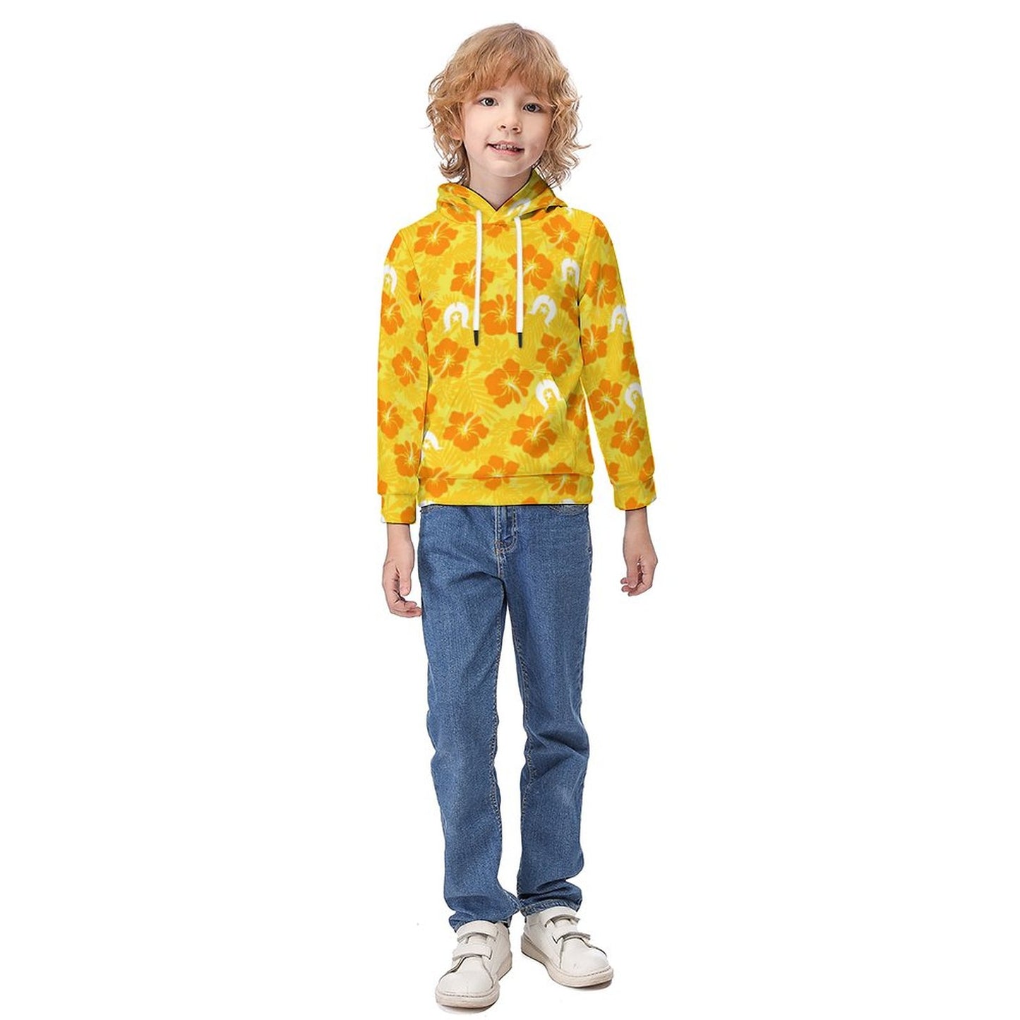 Hibiscus flowers with Dhari (Gold) on Children's Hoodie