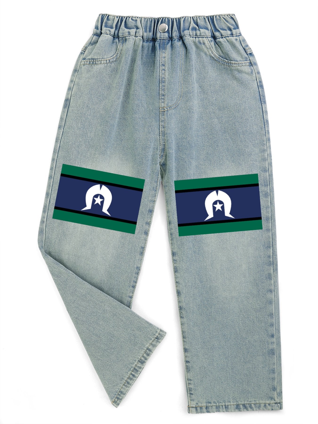 Torres Strait flag on Children's Cropped Jeans