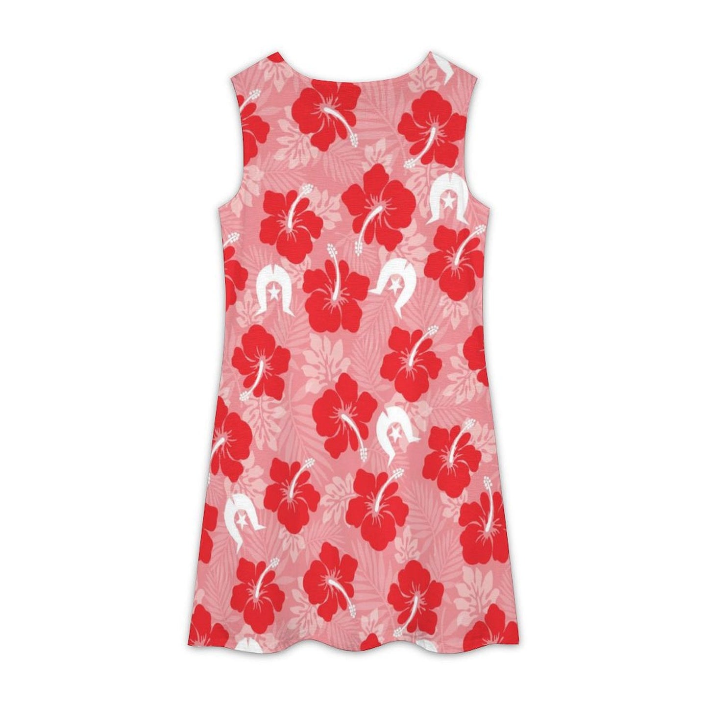 Hibiscus flowers with Dhari (Royal Pink) on Sleeveless Dress