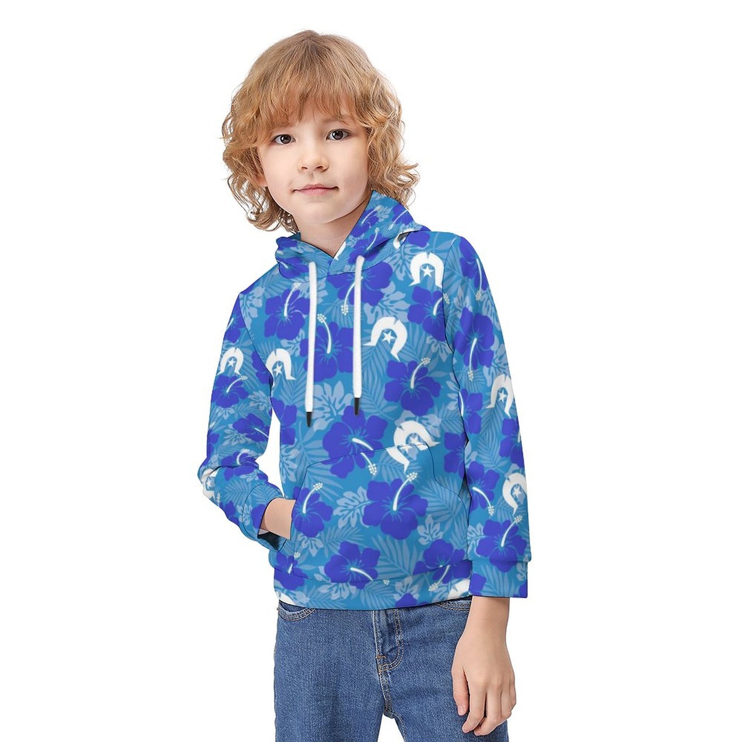 Hibiscus flowers with Dhari (Royal blue) on Children's Hoodie
