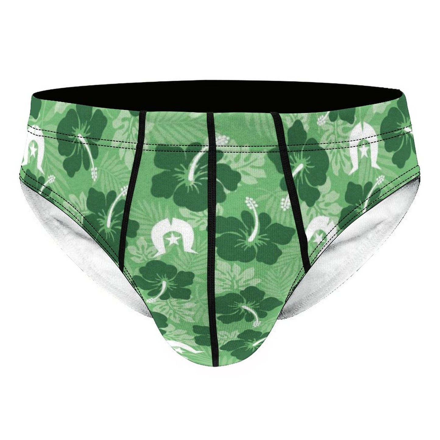 Hibiscus flowers with Dhari (Sea Grass Green) on Milk Silk Men's Briefs