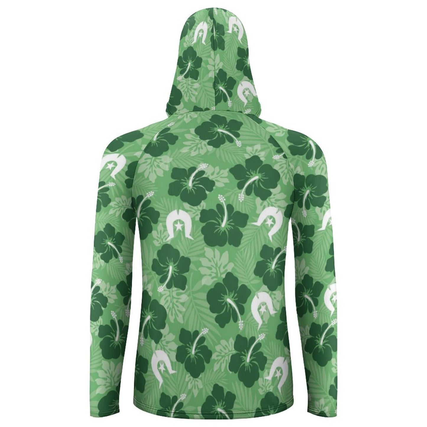 Hibiscus flowers with Dhari (Sea Grass Green) on Men's UPF 40+ Sun Protection Fishing Shirt
