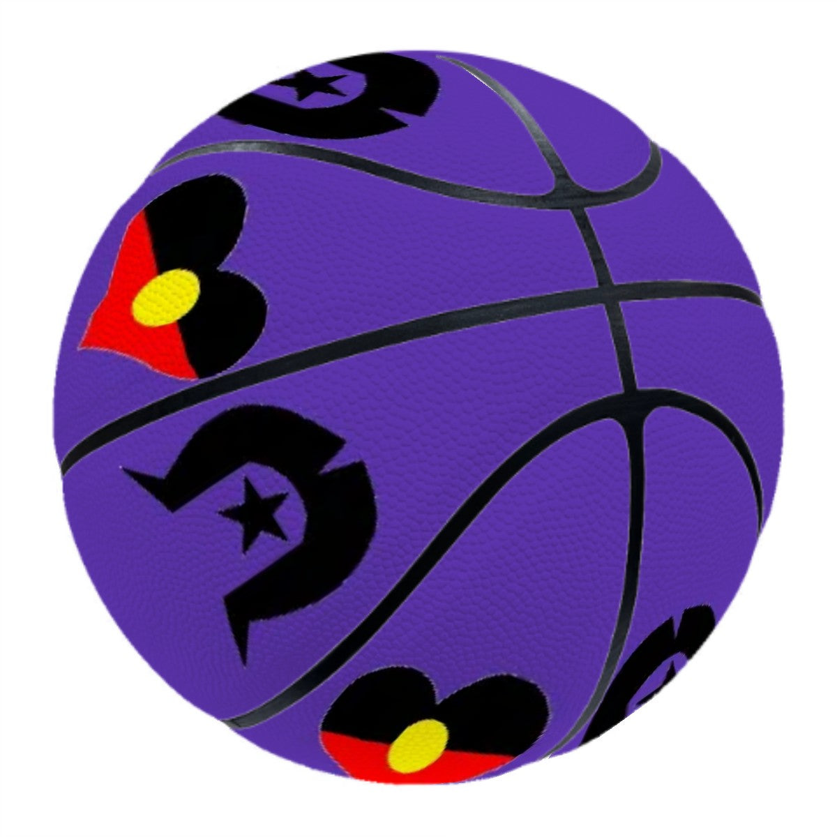 Heart shaped Aboriginal Flag with Black Dhari on Basketball