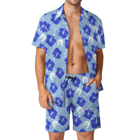 Hibiscus flowers with White Dhari (Sky blue) on Hawaiian Suits for Men