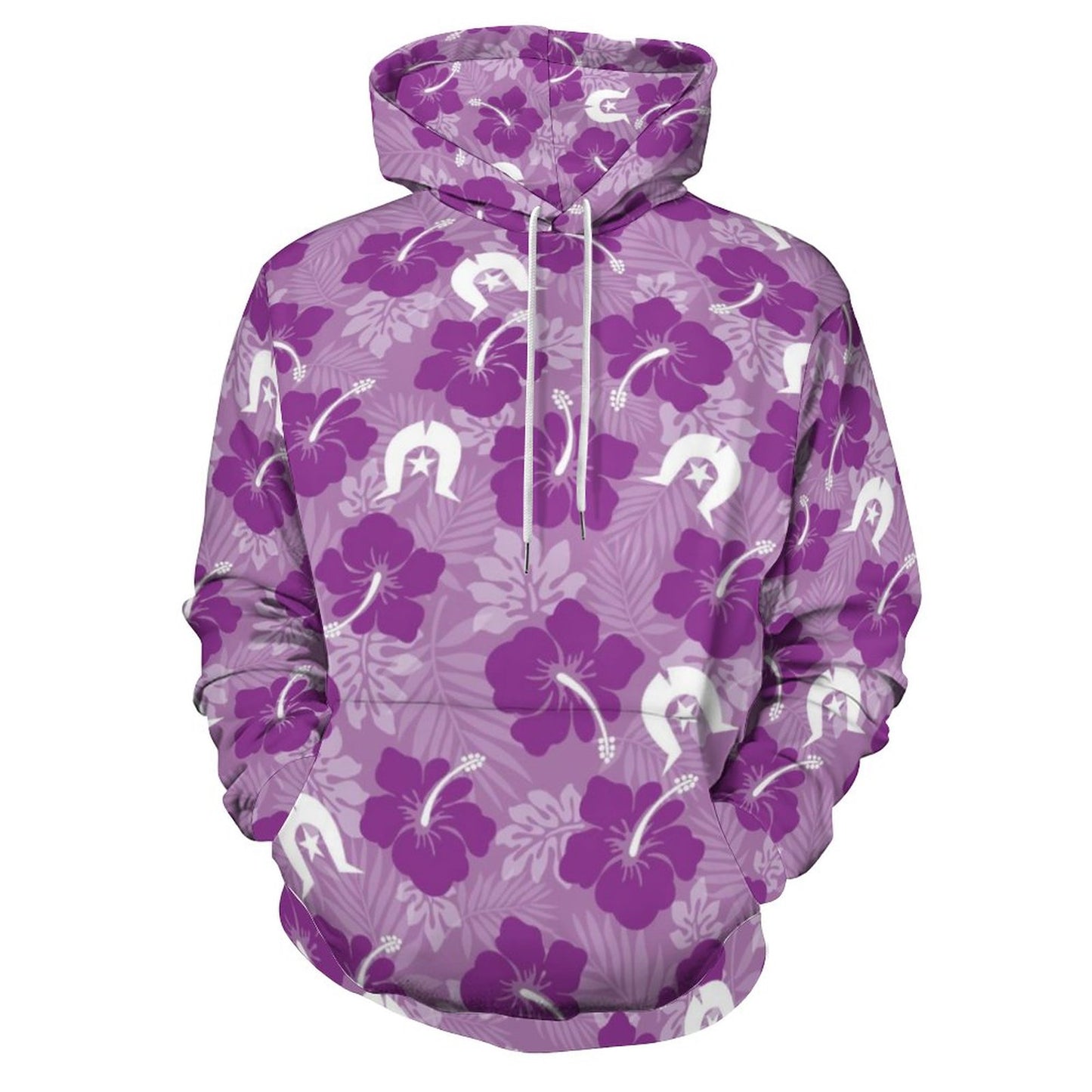 Hibiscus flowers with White Dhari (Royal purple) on Lady Hoodie with Double-layer Cap