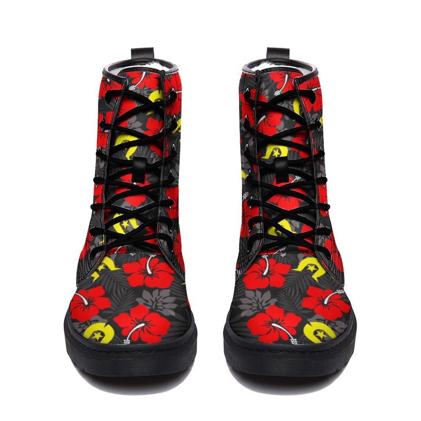 Royal Red Hibiscus with Yellow Dhari on Unisex Boots for Men and Women
