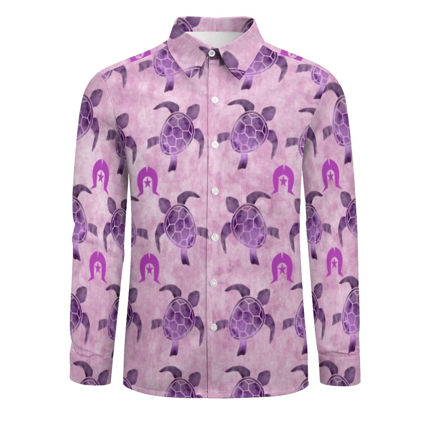 Purple Turtle Pattern on Men's Long Sleeve Shirt