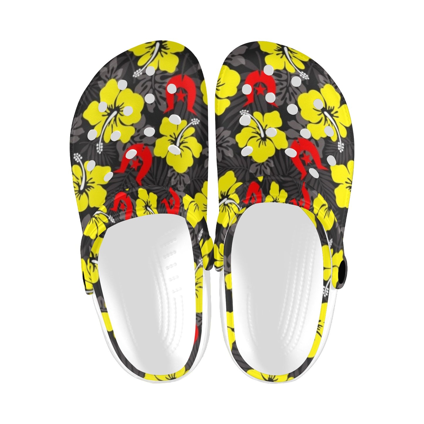 Royal yellow Hibiscus with Red Dhari on Adults Clogs