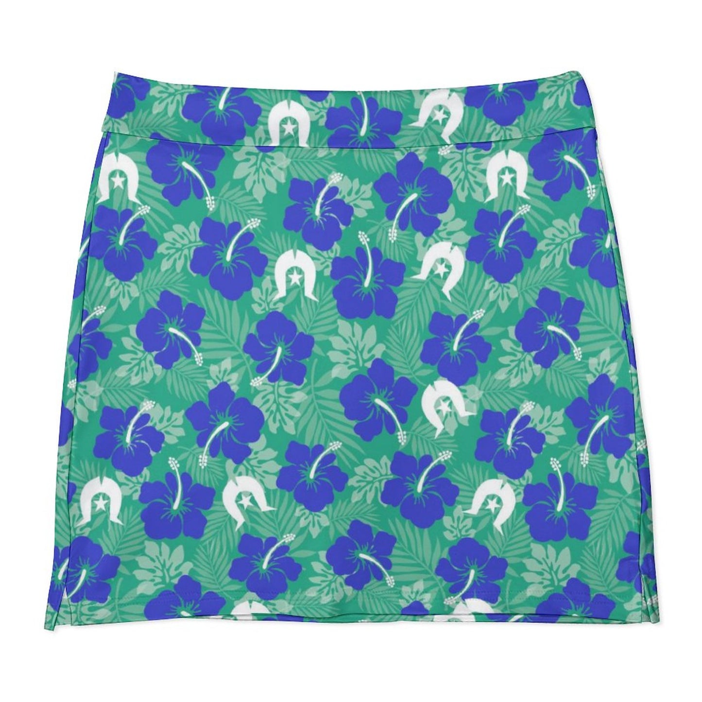 Royal Blue Hibiscus flowers with Dhari on Anti-peep Skort with Pocket AMQ