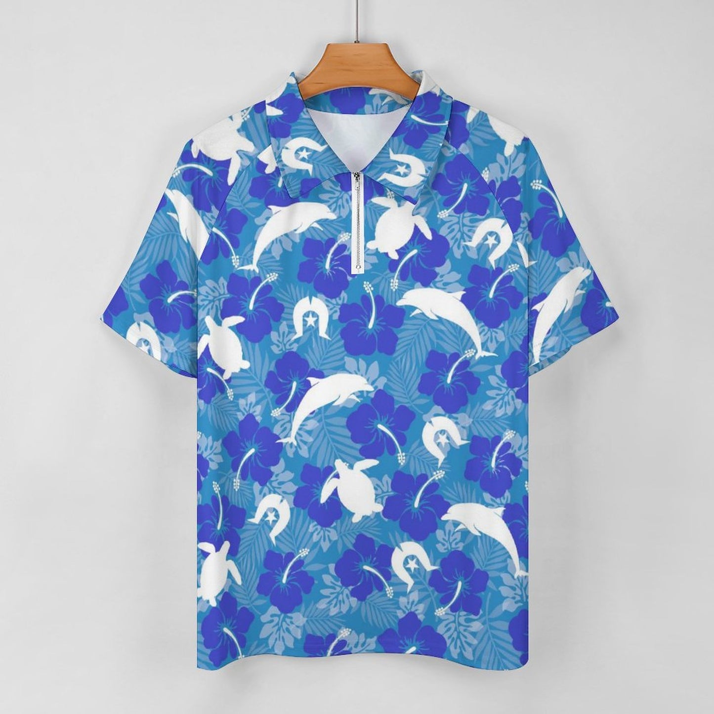 Hibiscus flowers with Dolphin, Squid and Dhari (Royal blue) on Short Sleeved Sportswear Men's T Shirt