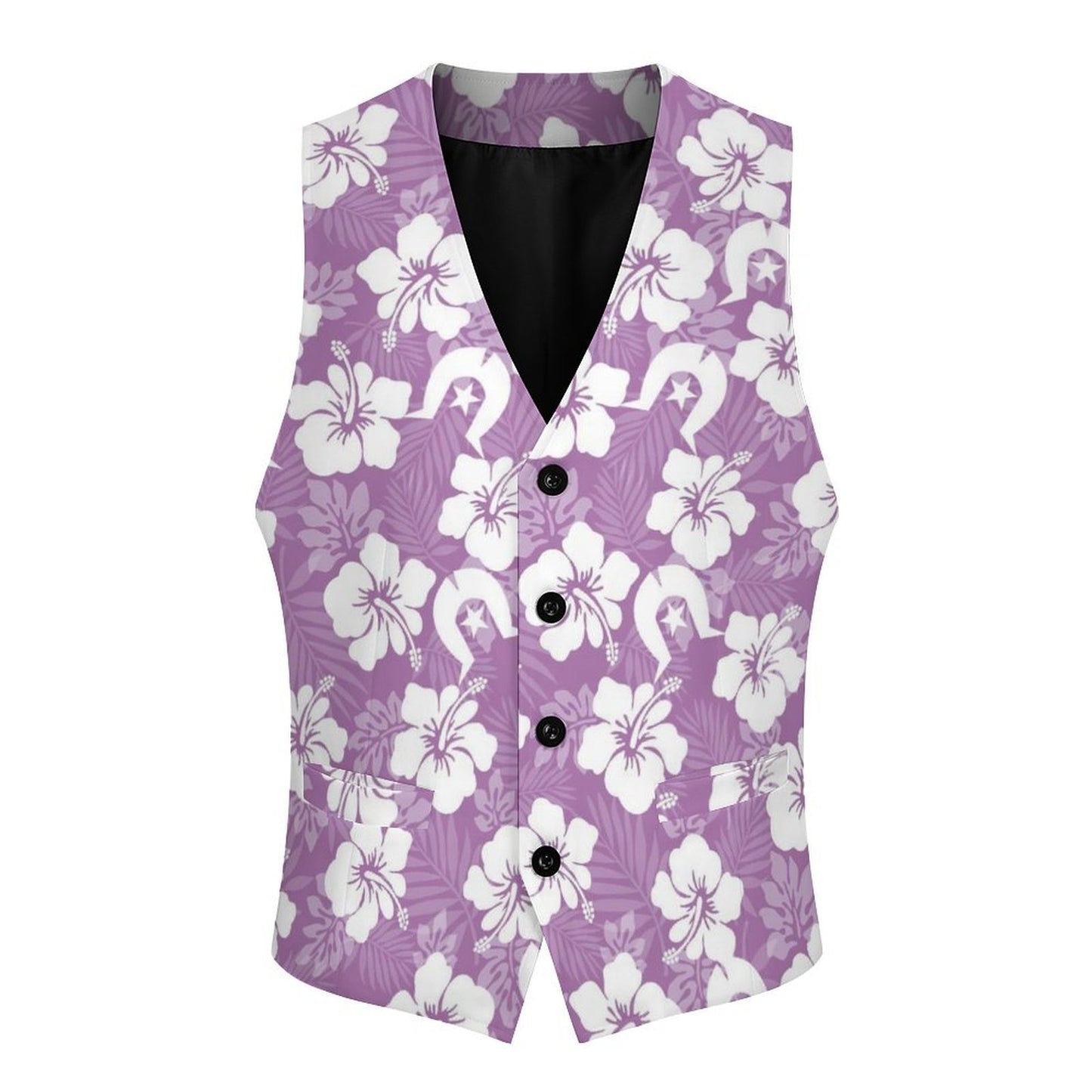 White Hibiscus and Dhari (Purple) on Men's Sleeveless Suit Vest