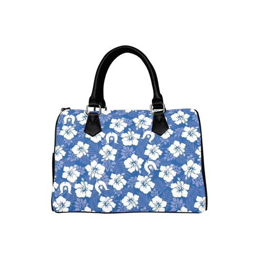 White Hibiscus and Dhari (Blue) on Handbag