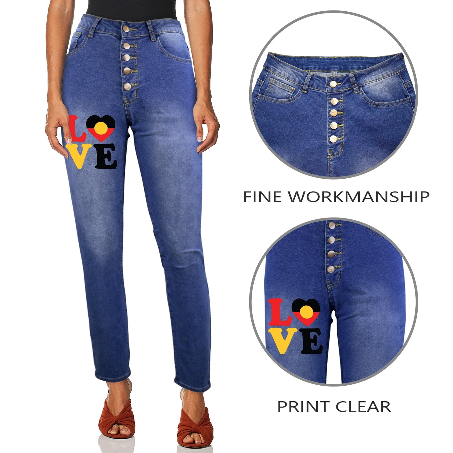 Aboriginal Flag with 'LOVE on 'Women's Jeans
