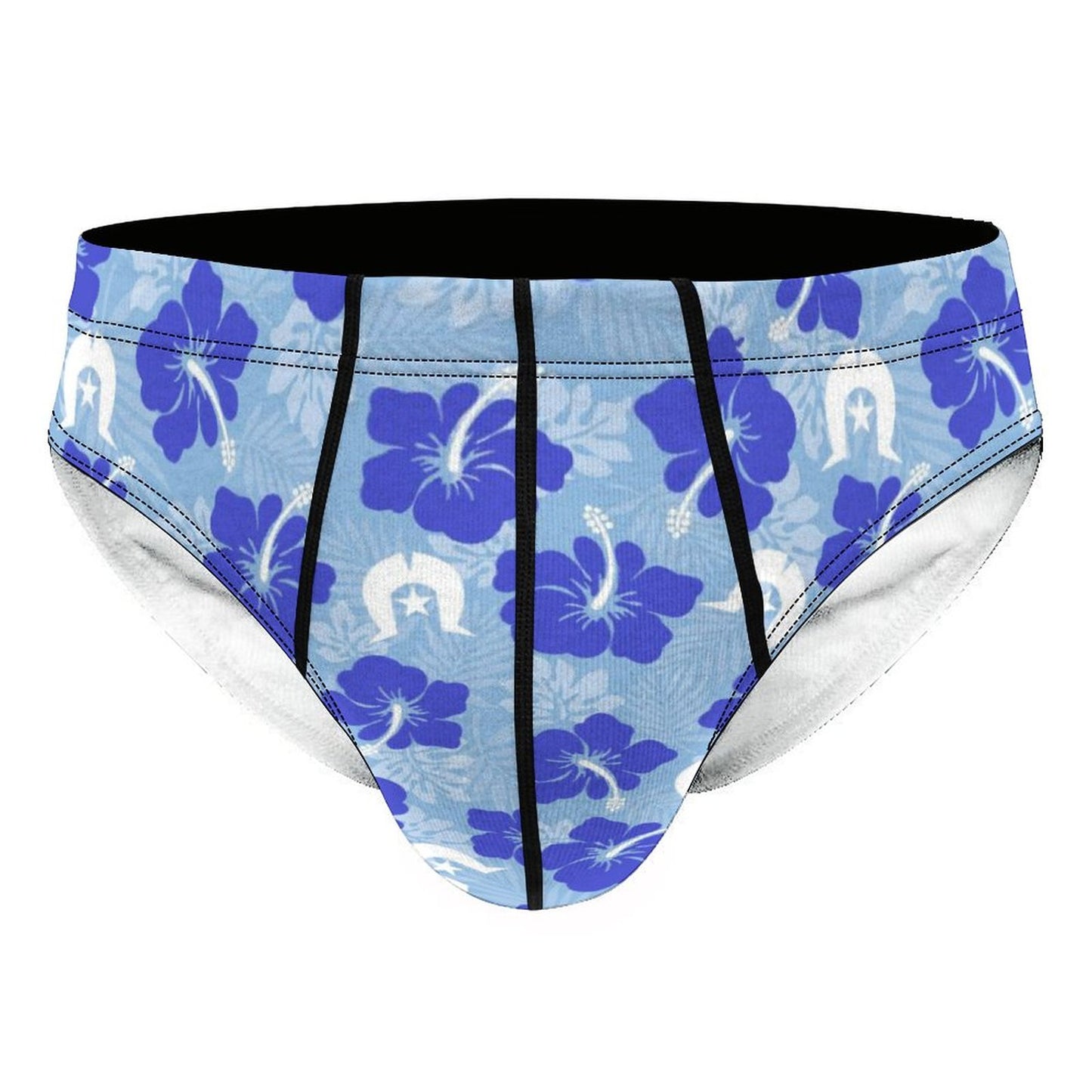 Hibiscus flowers with White Dhari (Sky blue) on Milk Silk Men's Briefs