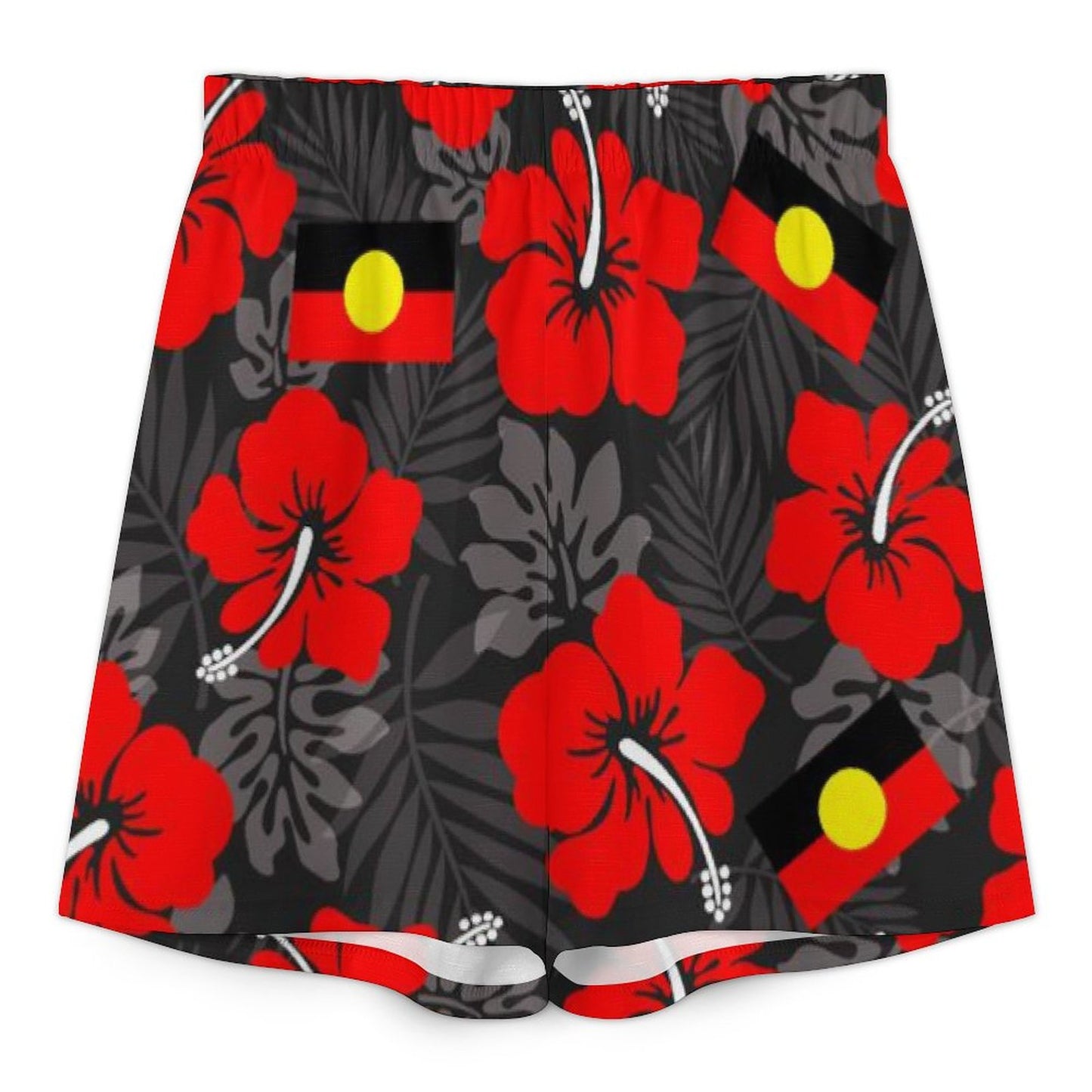 Royal Red Hibiscus flowers with Aboriginal flag on Mediterranean Style V-Neck Suit