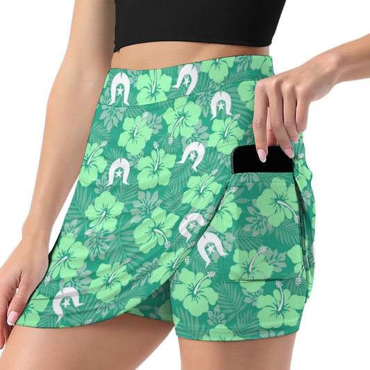 Hibiscus flowers with Dhari (Royal mint) on on Anti-peep Skort with Pocket AMQ