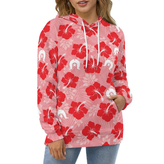 Hibiscus flowers with Dhari (Royal Pink) on Lady Hoodie with Double-layer Cap