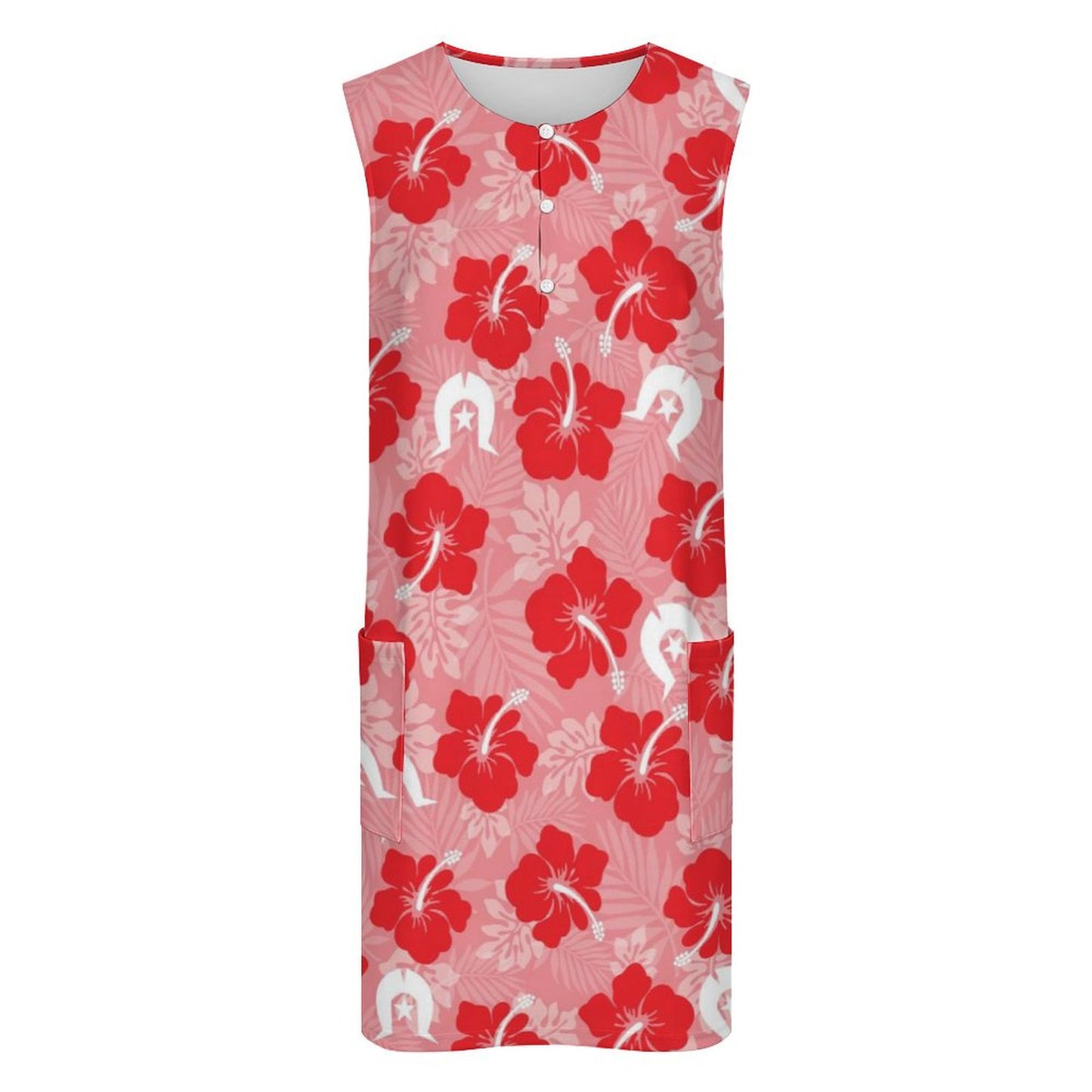 Hibiscus flowers with Dhari (Royal Pink) on Sleeveless Pocket Dress