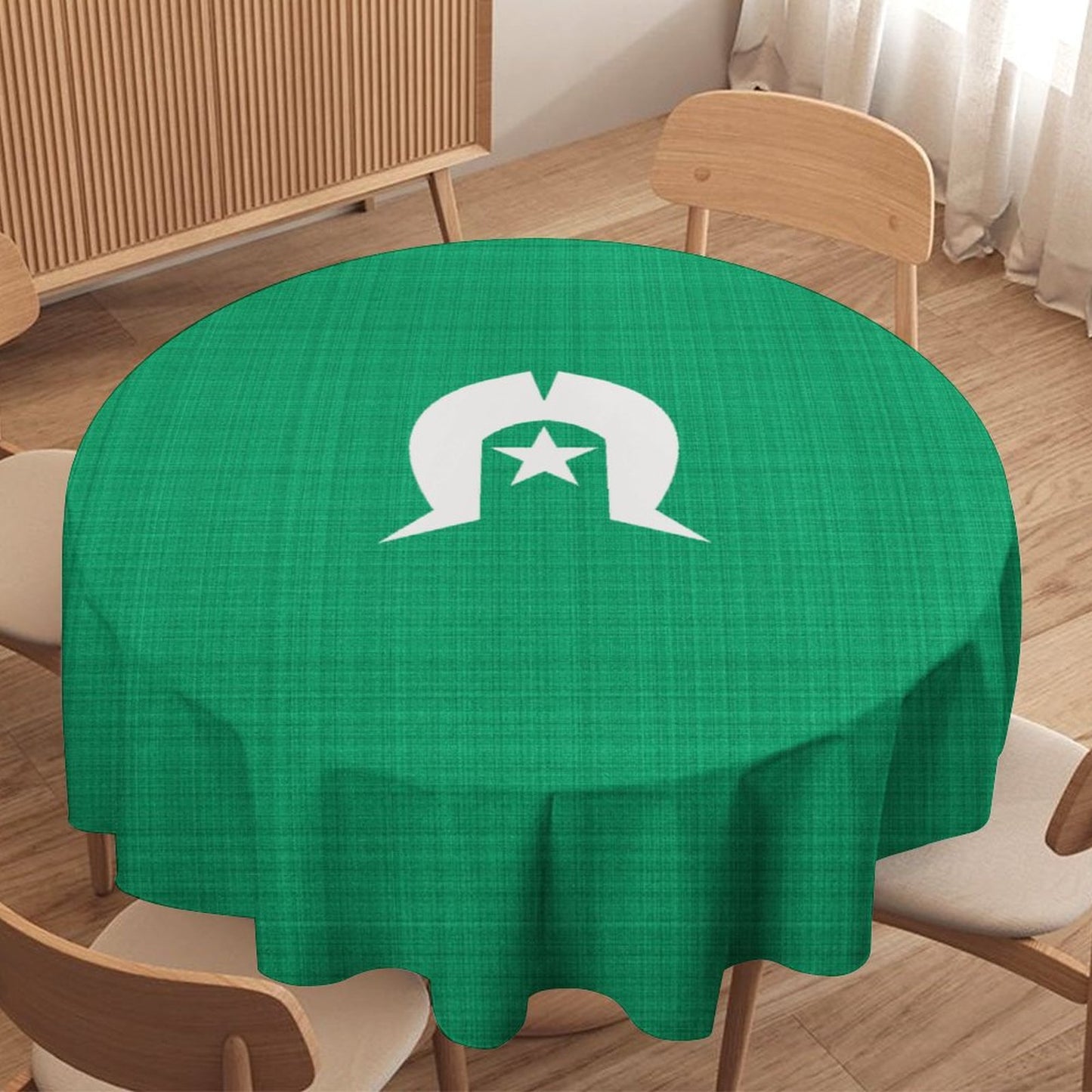Green Round Tablecloth with White Dhari