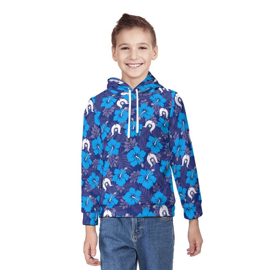 Hibiscus flowers with White Dhari (Royal blue) on Youth's Hoodie
