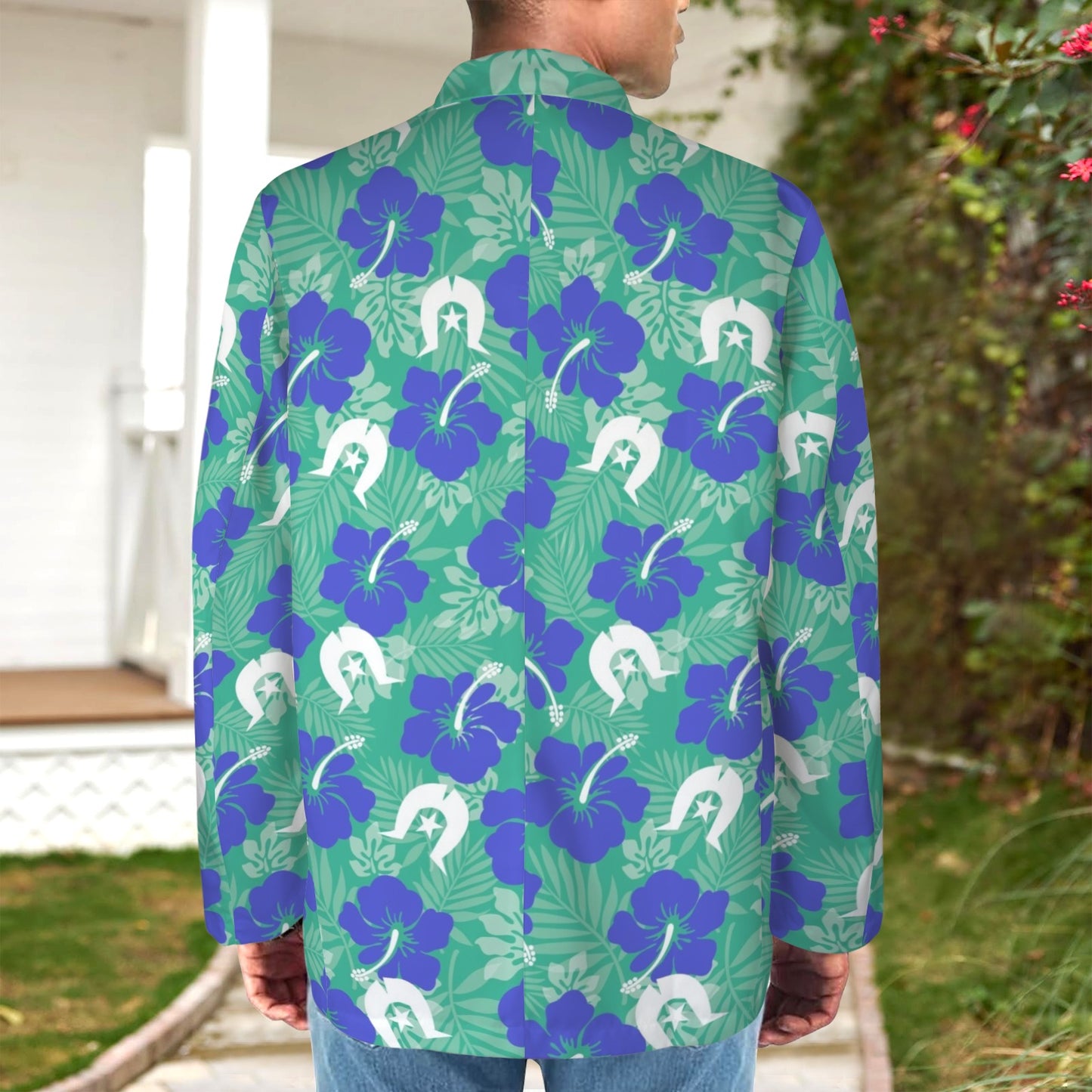 Royal Blue Hibiscus flowers with Dhari on Men's Blazer