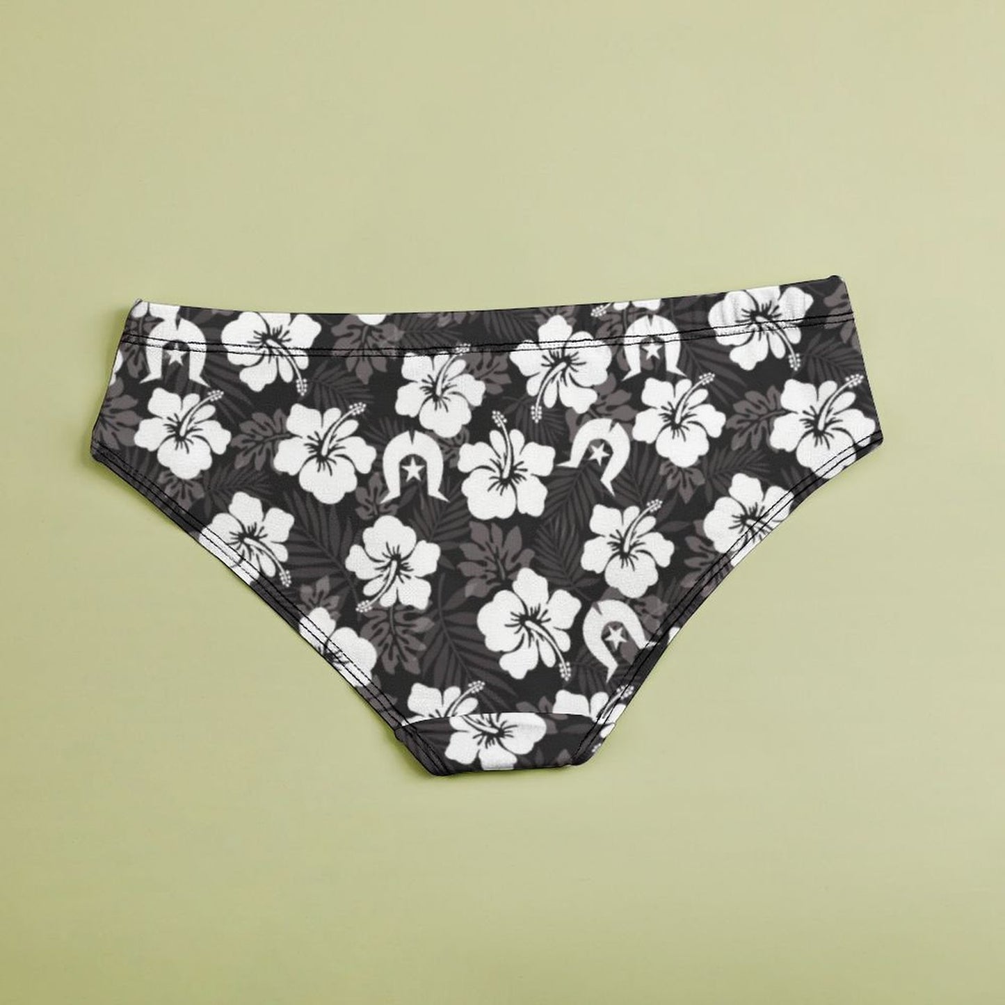 White Hibiscus and Dhari (Black) on Women's Low-Rise Panties