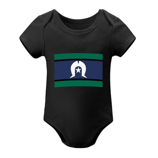 Torres Strait Flag on Short Sleeve Baby Romper