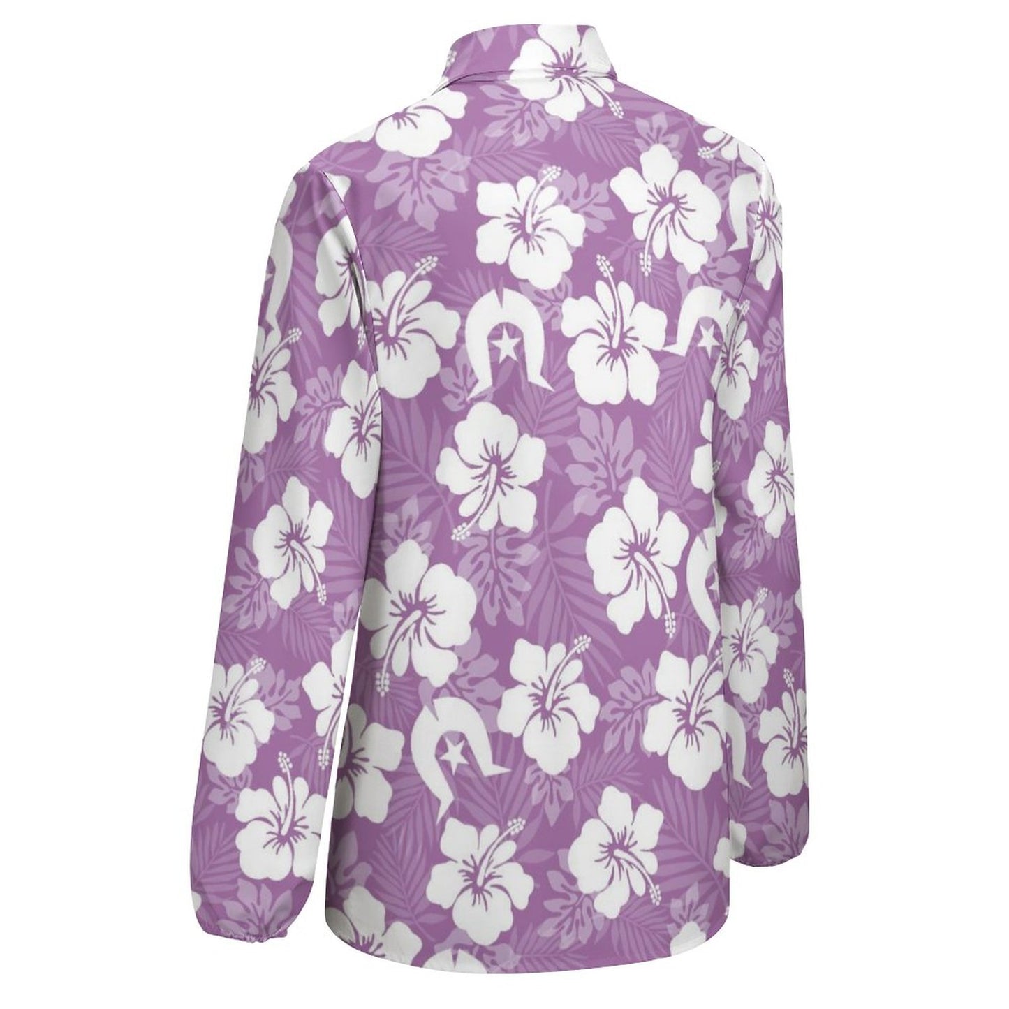 White Hibiscus and Dhari (Purple) on Casual Long Sleeve Vintage Tour Shirt