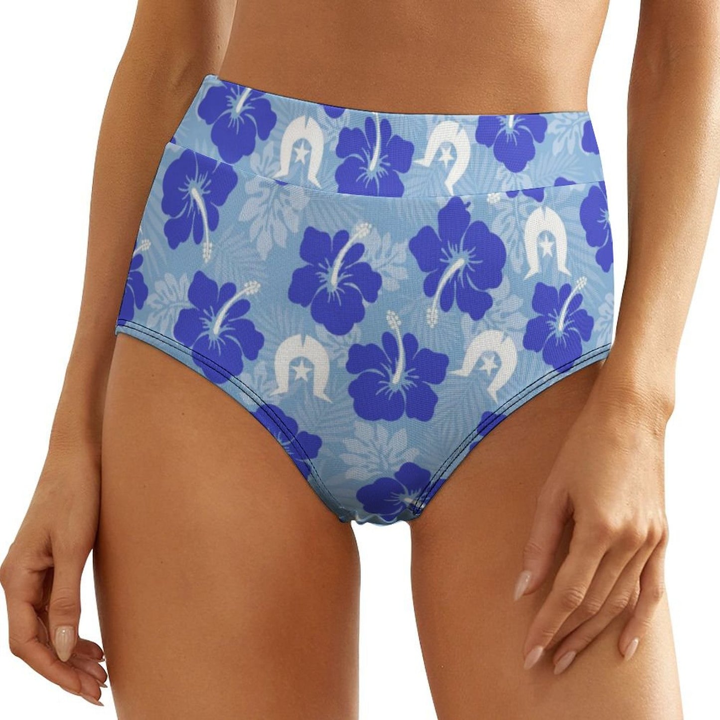 Hibiscus flowers with White Dhari (Sky blue) on Women's High-Rise Panties