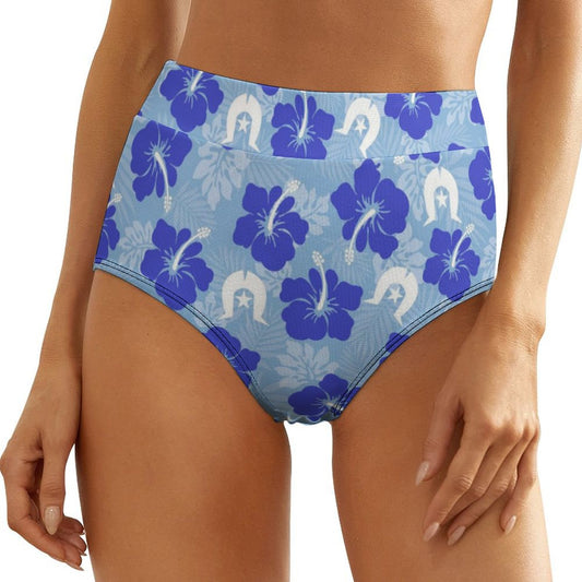 Hibiscus flowers with White Dhari (Sky blue) on Women's High-Rise Panties
