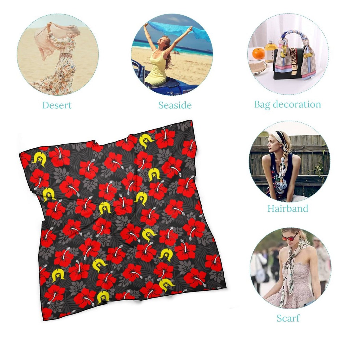 Royal Red Hibiscus with Yellow Dhari on Women's Scarf