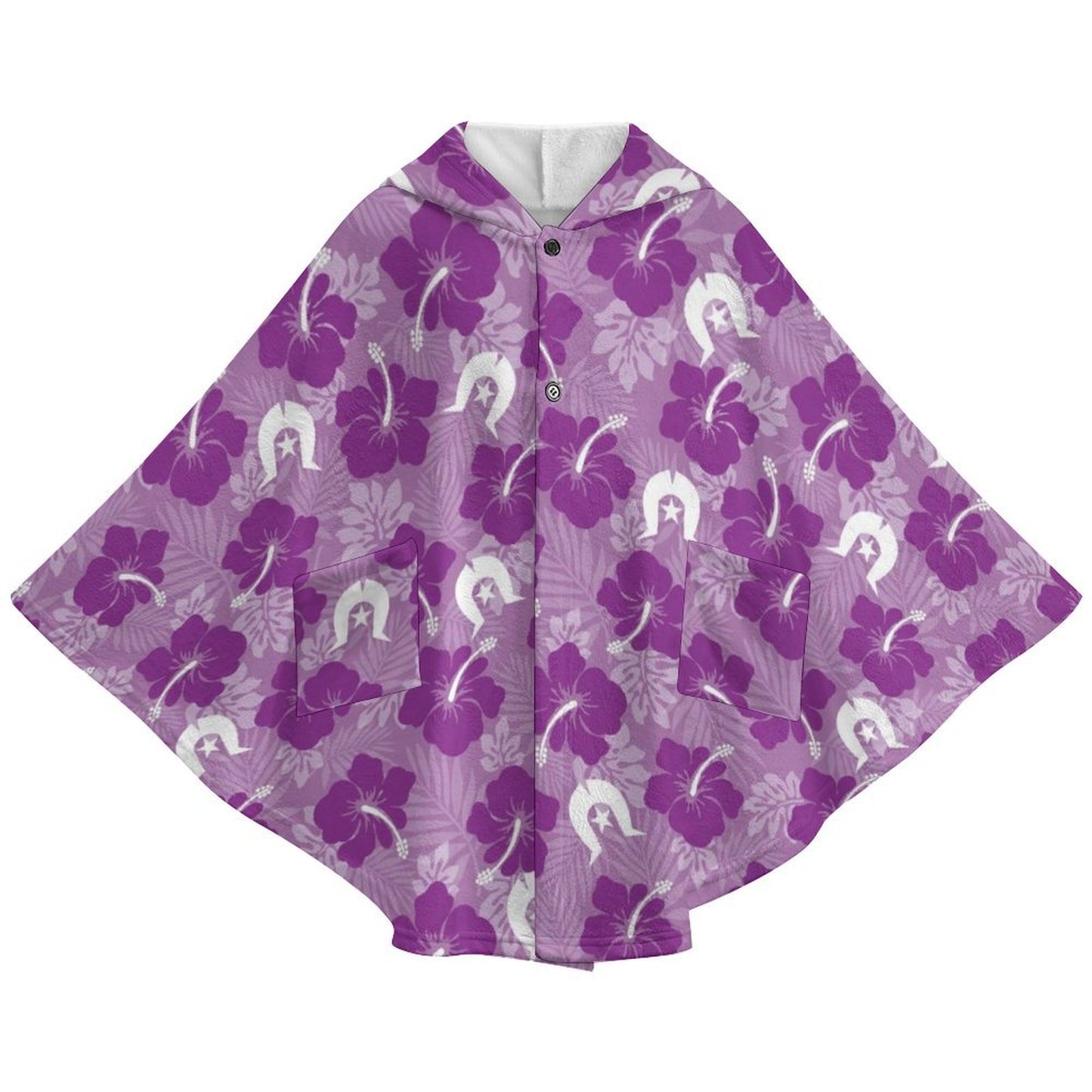 Hibiscus flowers with Dhari (Royal purple) on Fleece Hooded Cape for Adults