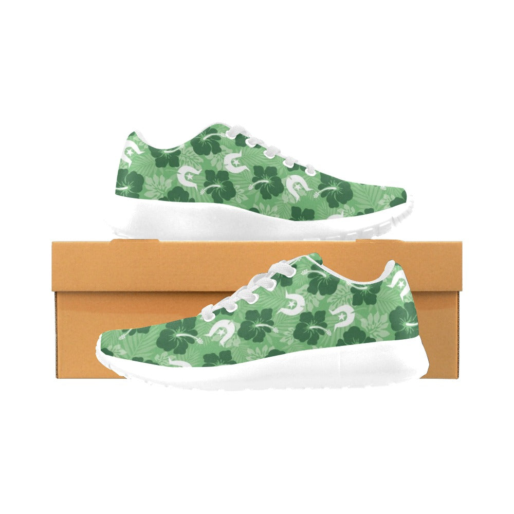 Hibiscus flowers with Dhari (Sea Grass Green) on Kid's Sneakers
