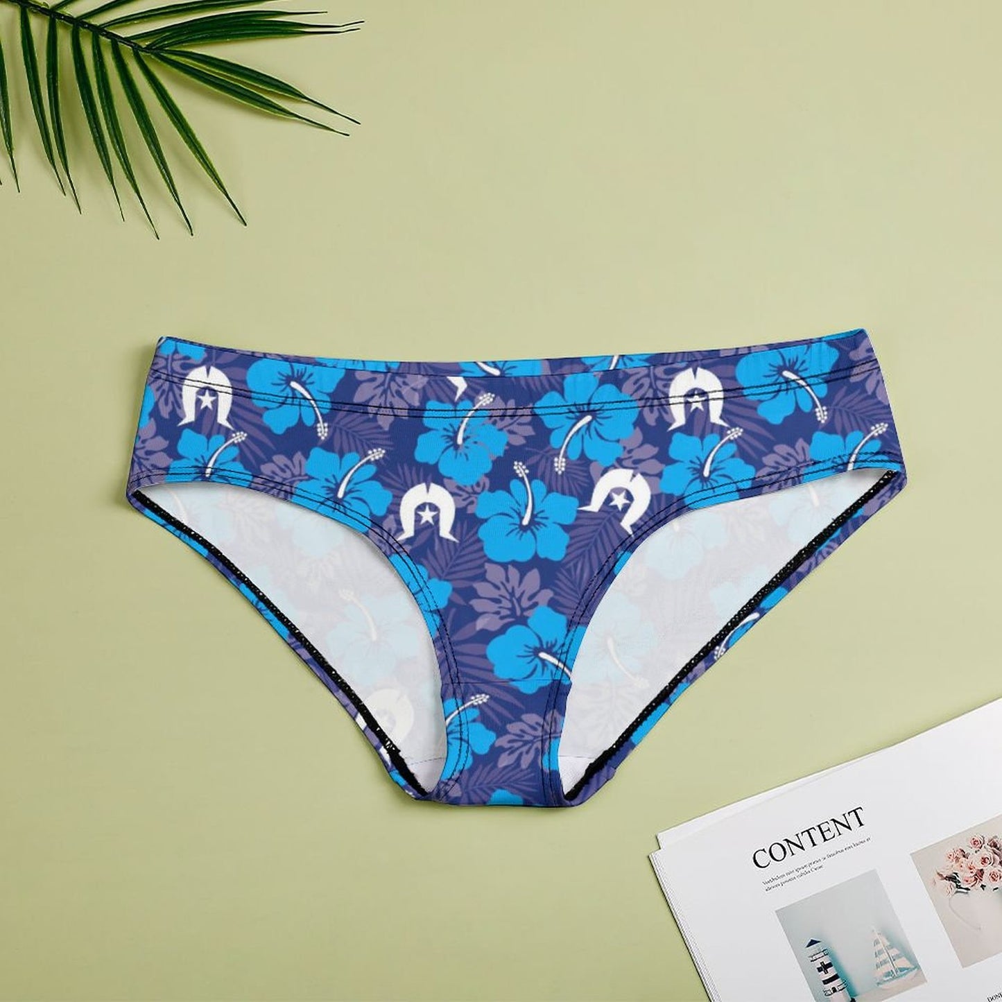 Hibiscus flowers with White Dhari (Royal blue) on  Women's Low-Rise Panties
