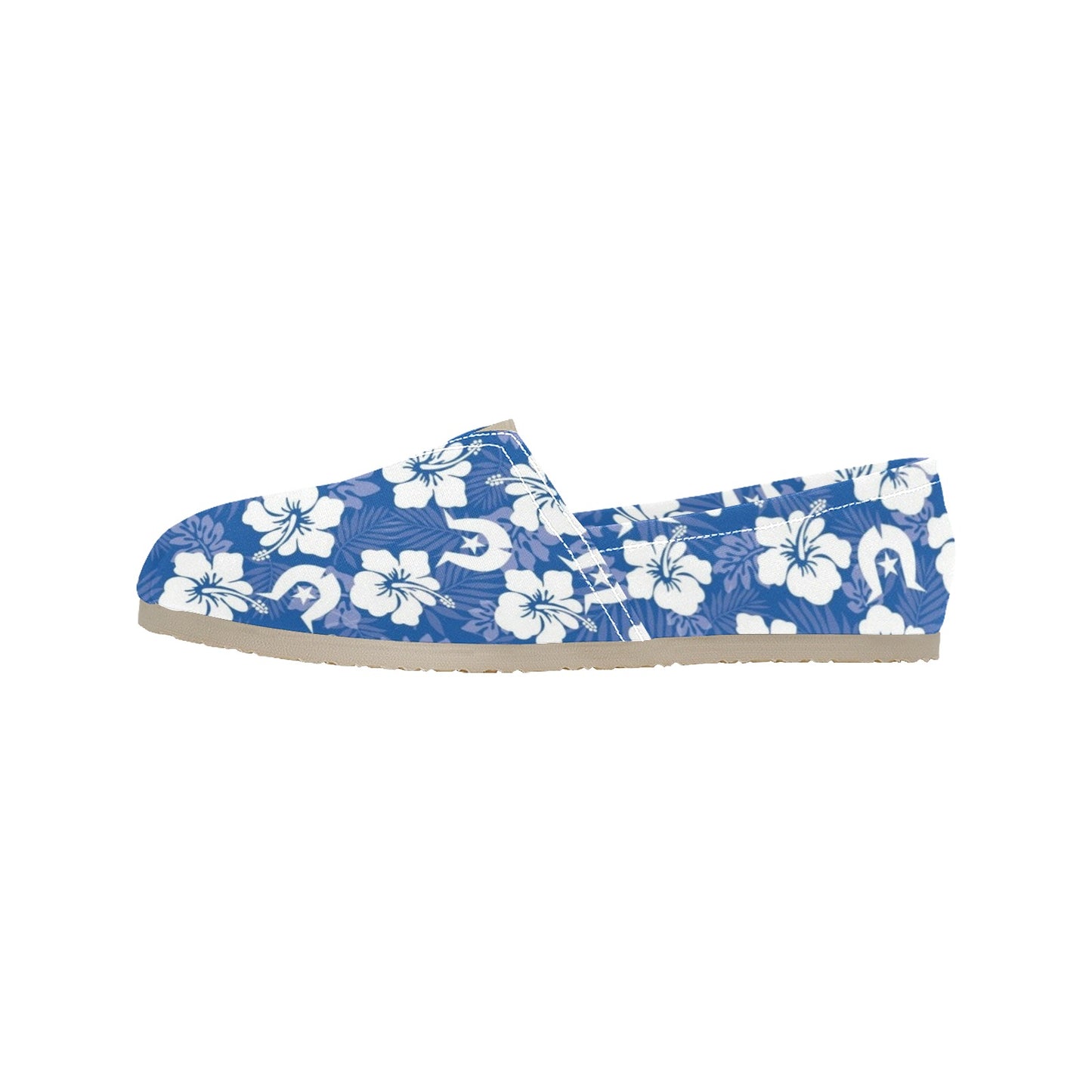 White Hibiscus and Dhari (Blue) on Men's Classic Canvas Slip-On Shoes
