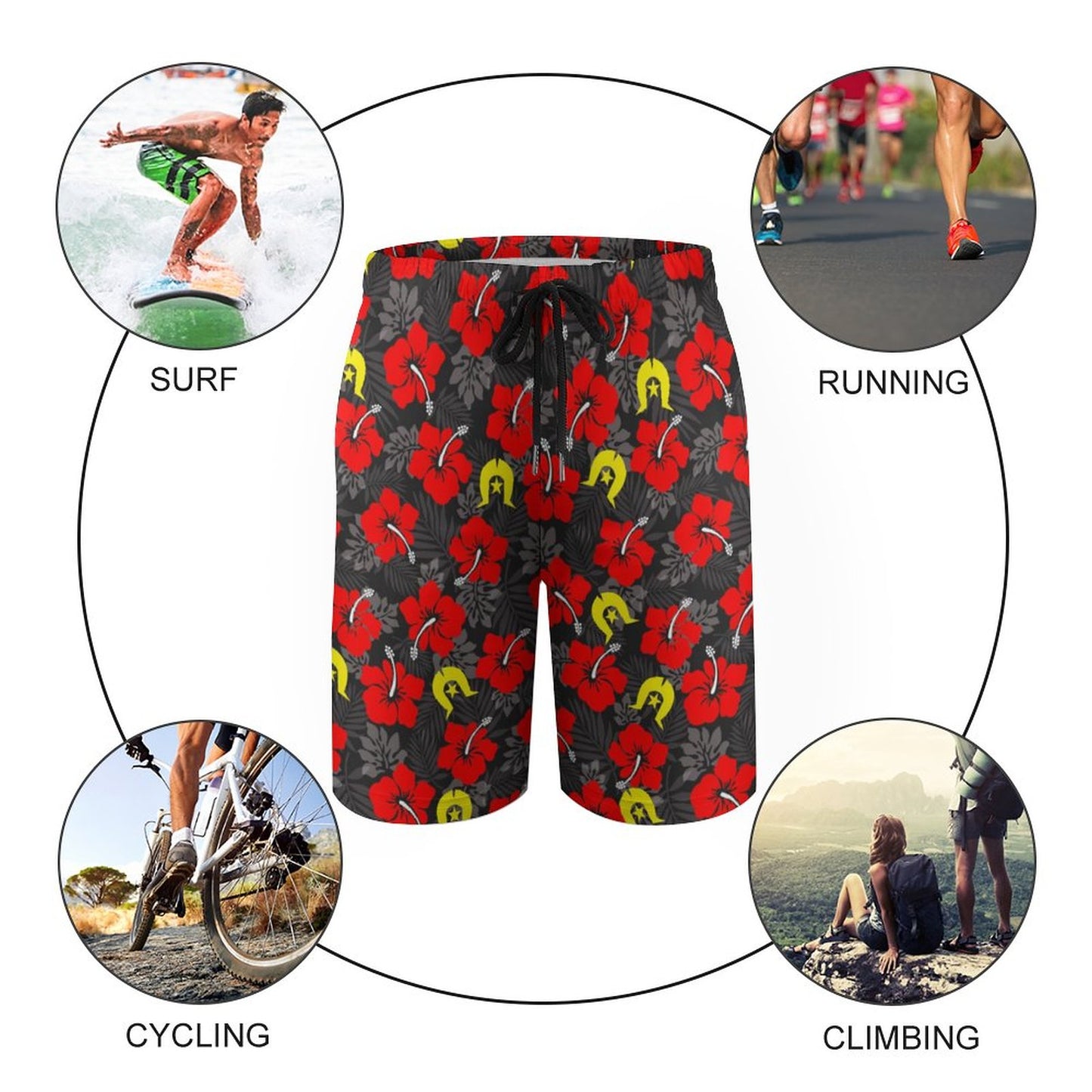 Royal Red Hibiscus with Yellow Dhari on Kid's Beach Pants