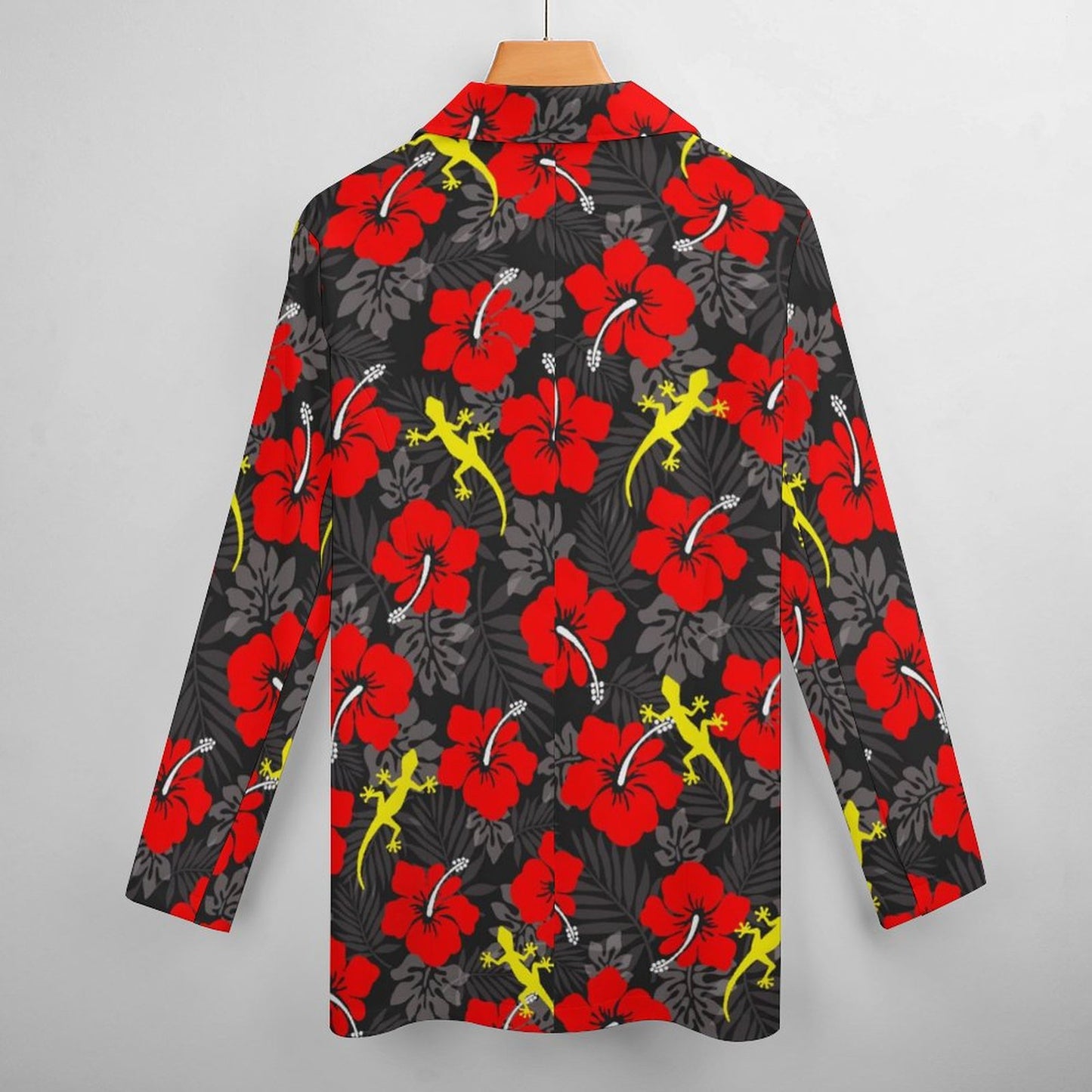 Royal Red Hibiscus flowers with Gecko on Women's Blazer