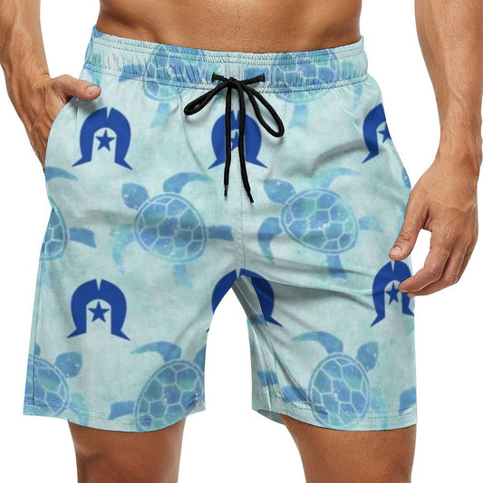 Blue Turtle Pattern on Men's Board Shorts