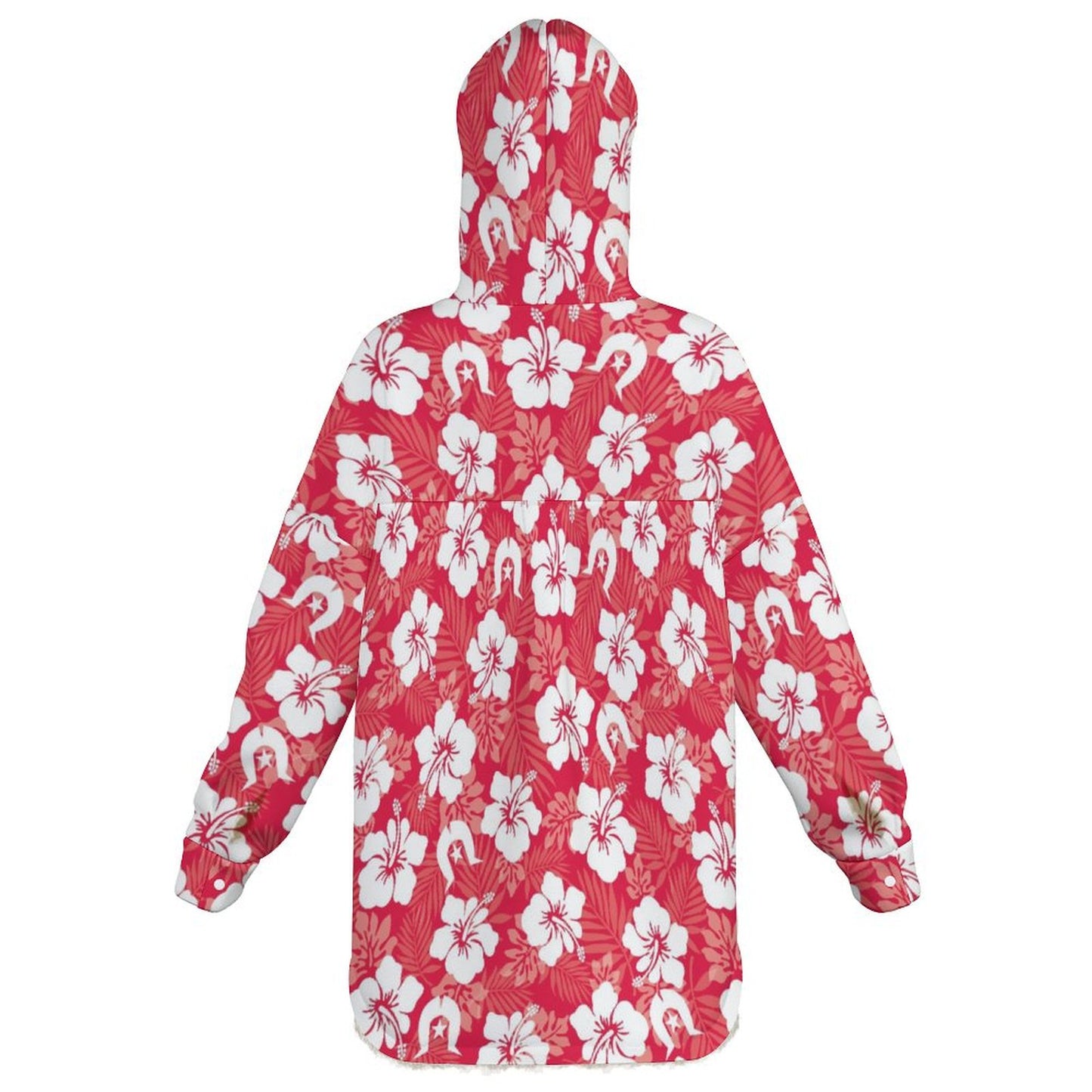 White Hibiscus flowers with Dhari (Red) on Women's Full Snap Fleece Jacket