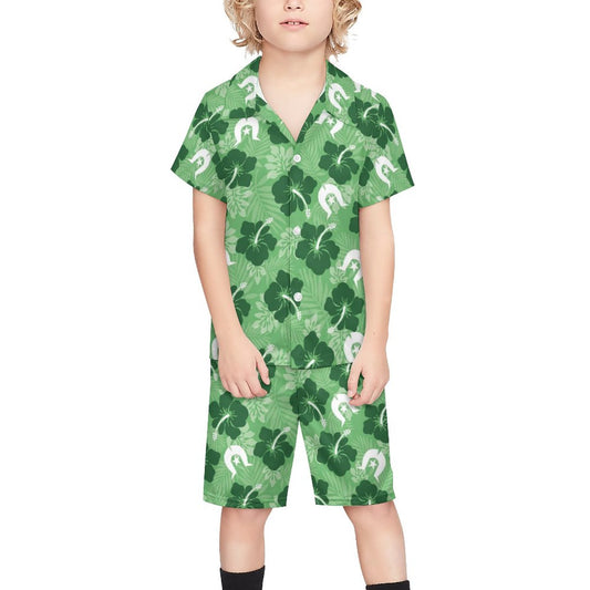 Hibiscus flowers with Dhari (Sea Grass Green) on Youth's/Kid's Casual Beach Outfit