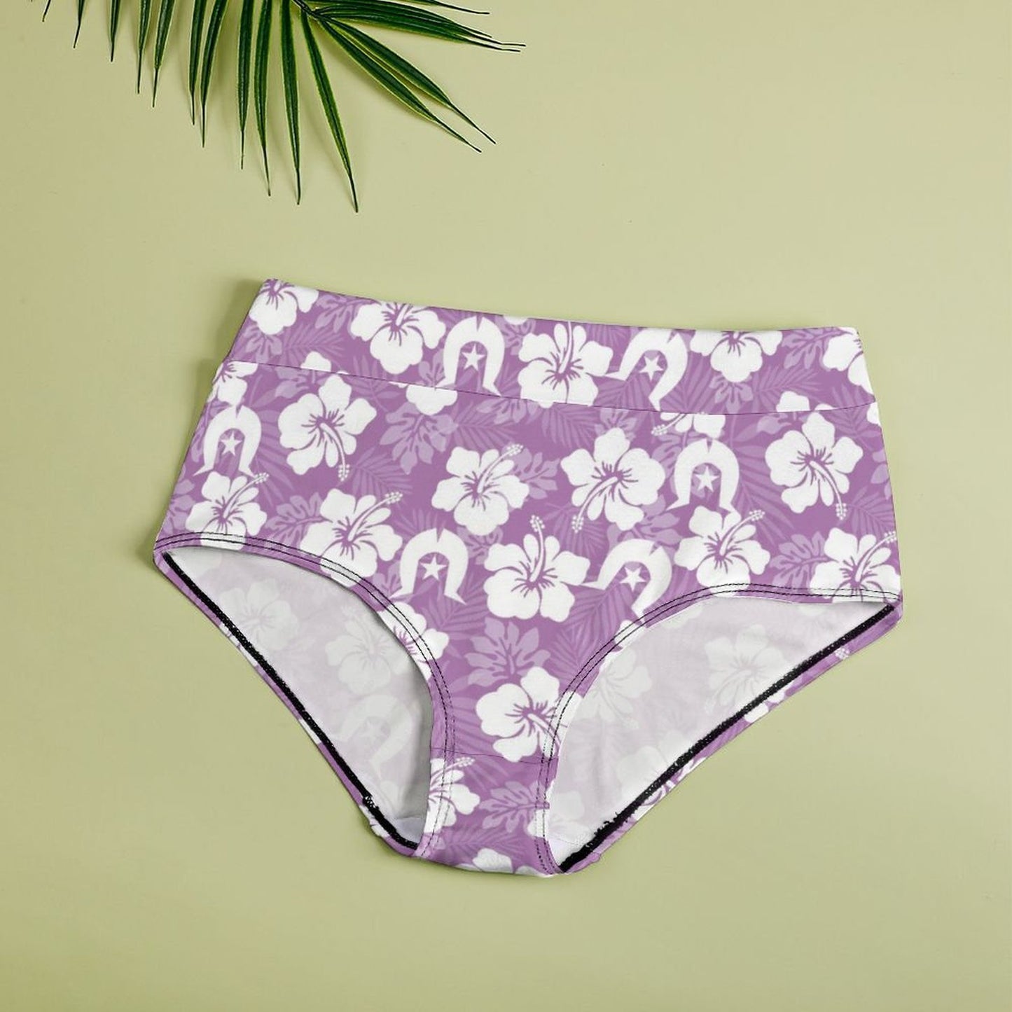 White Hibiscus and Dhari (Purple) on Women's High-Rise Panties