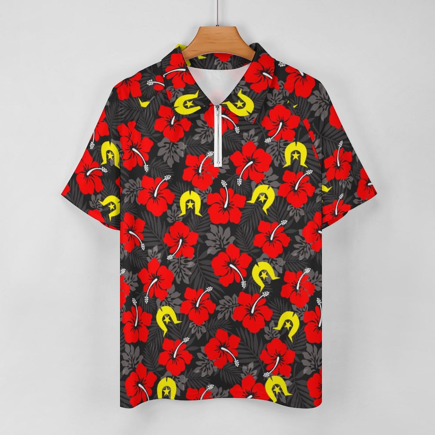 Royal Red Hibiscus with Yellow Dhari on Short Sleeved Sportswear Men's T Shirt