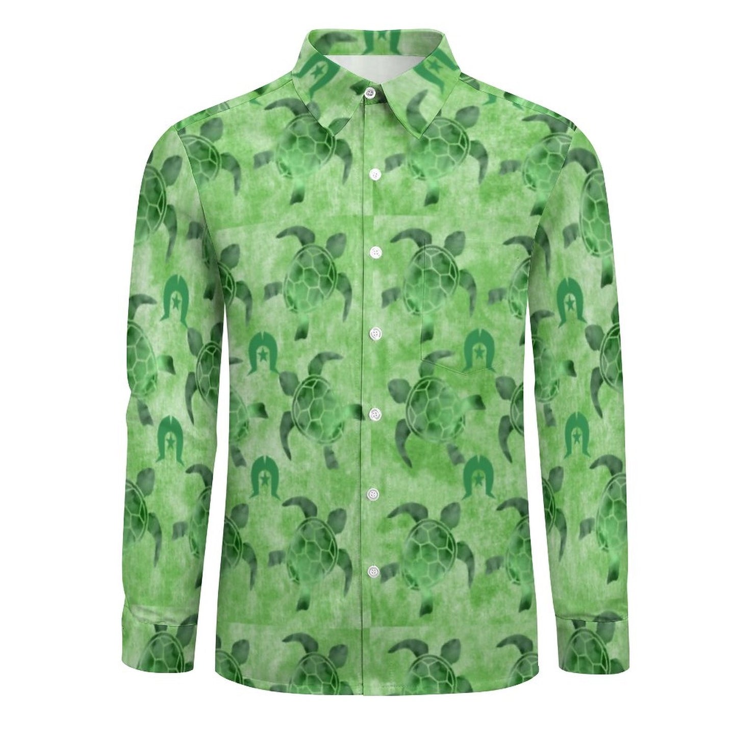 Green Turtle Pattern on Men's Long Sleeve Shirt