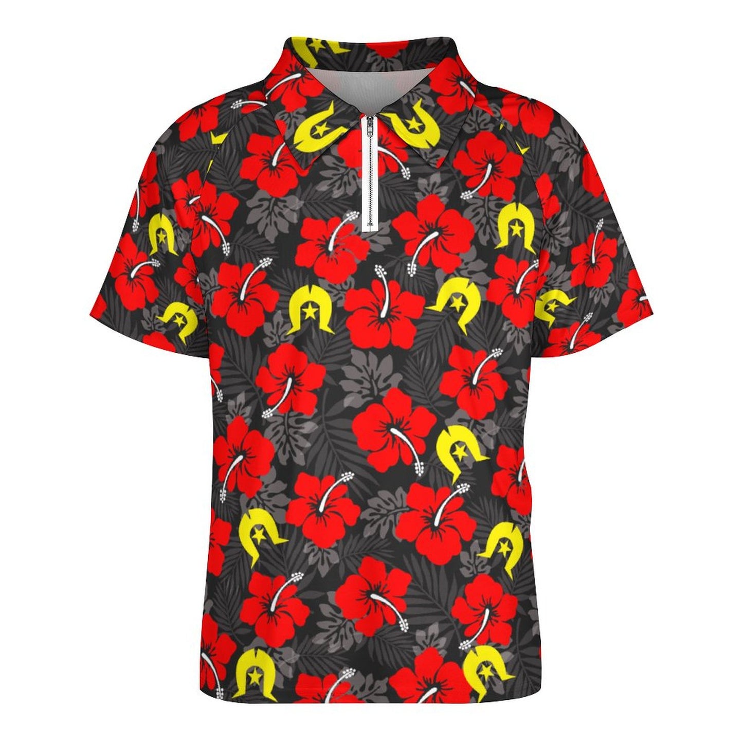 Royal Red Hibiscus with Yellow Dhari on Short Sleeved Sportswear Men's T Shirt