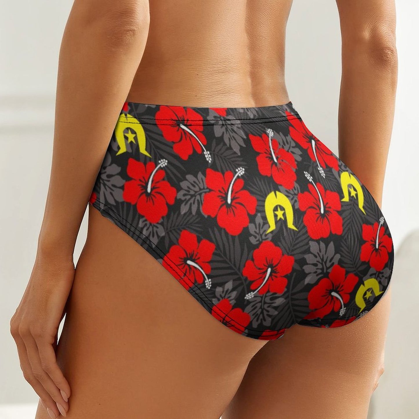 Royal Red Hibiscus with Yellow Dhari on Women's Low-Rise Panties