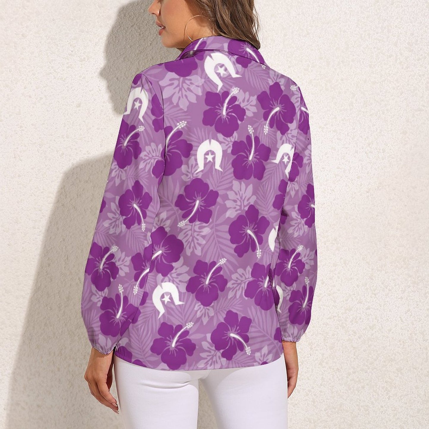 Hibiscus flowers with Dhari (Royal purple) on Casual Long Sleeve Vintage Tour Shirt