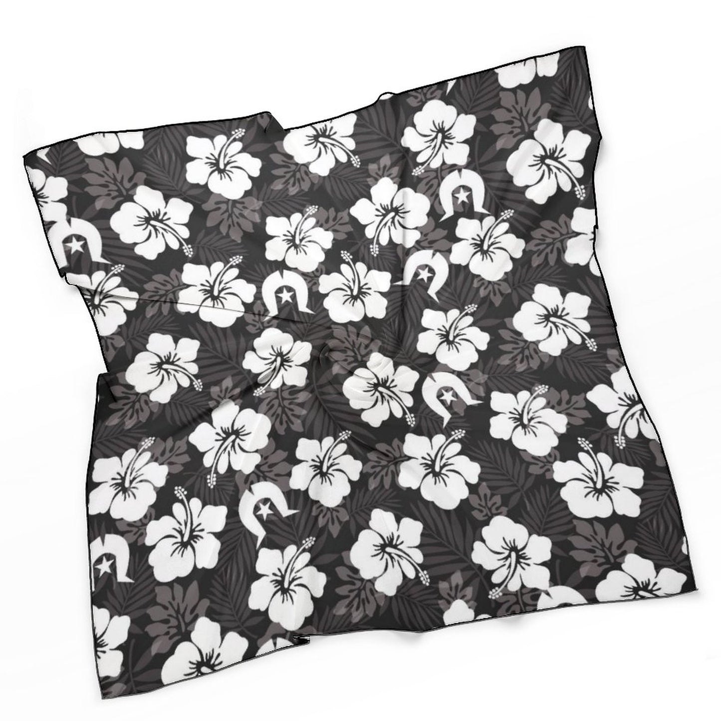 White Hibiscus and Dhari (Black) on  Women's Scarf
